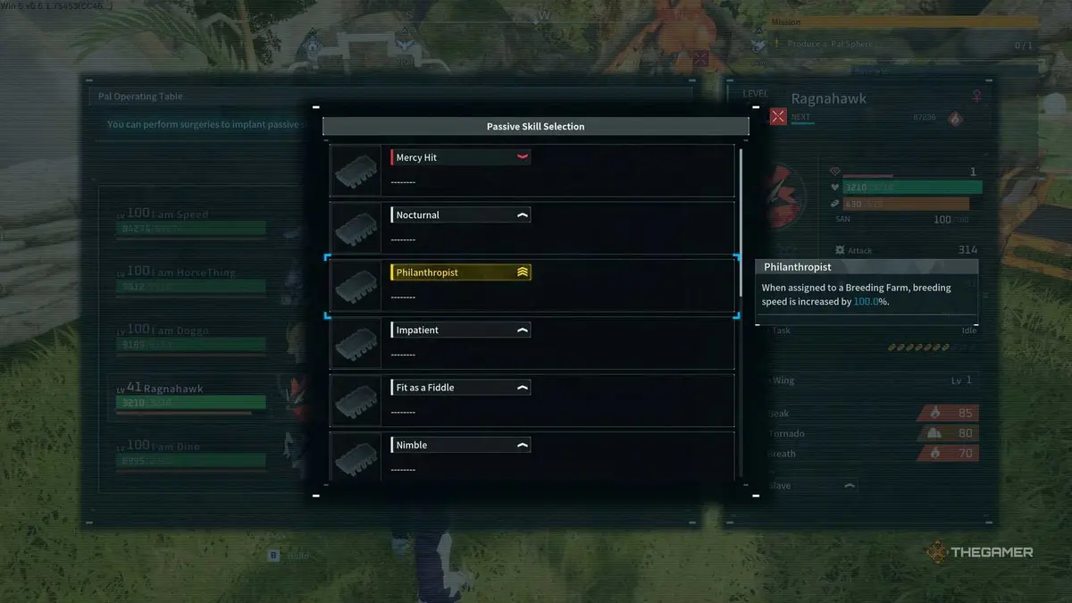 Default Passive Implant Skills at the Surgery Table in Palworld.