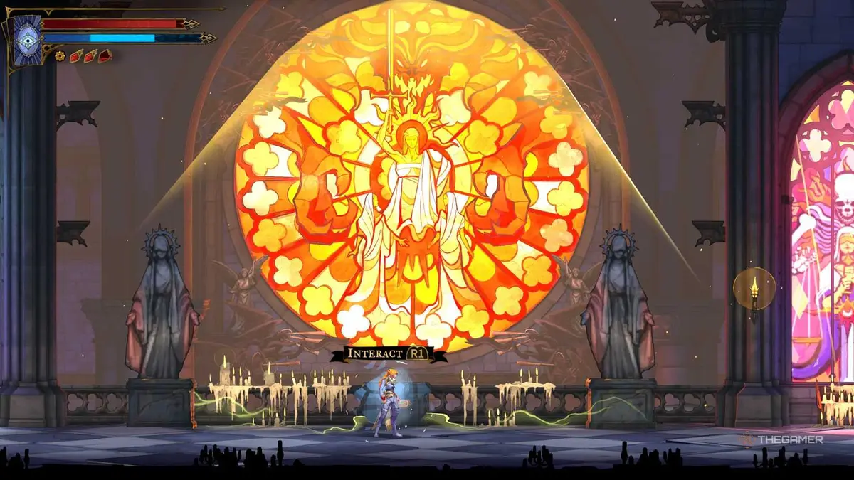 Rose about to face her shadow in Castlevania: Belmont's Curse.