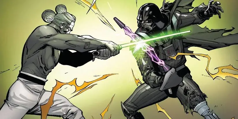 Darth Vader dueling Jedi Master Kirak Infal'a.