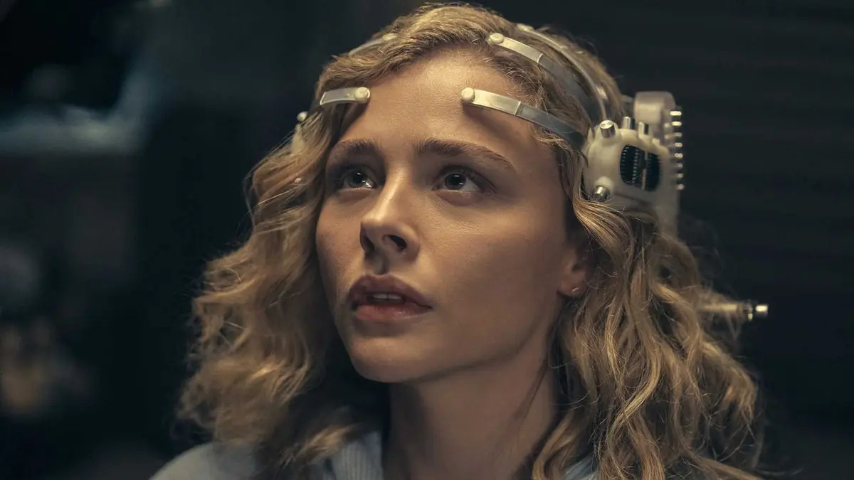 Chloe Grace Moretz with a hi-tech headset from The Peripheral