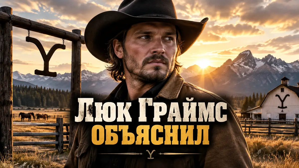 Ковбой Джимми из сериала «Маршалы» в шляпе на фоне ранчо Йеллоустоун в Монтане, постер вестерна