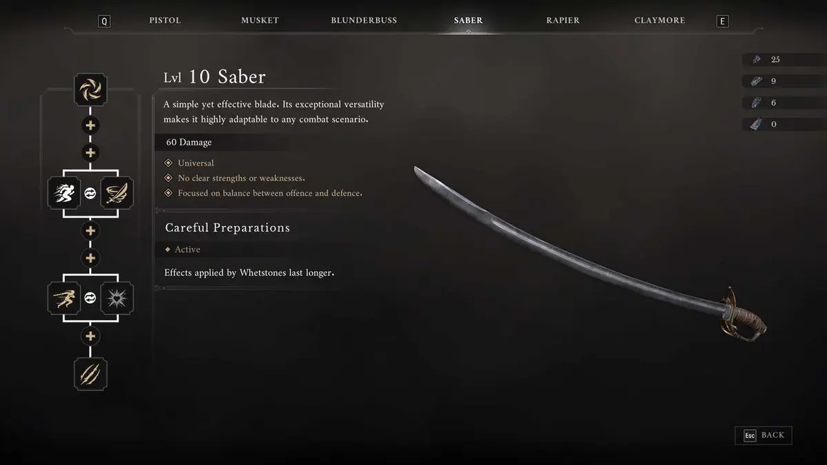 Saber upgrades in Valor Mortis
