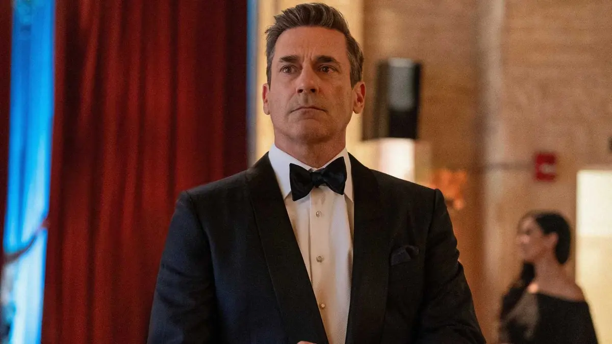 Jon Hamm in a tuxedo in Your Friends and Neighbors