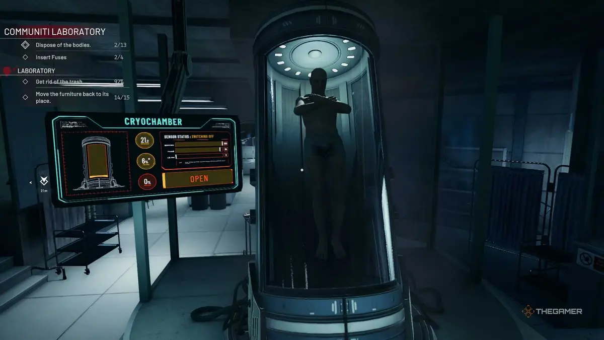 Crime Scene Cleaner body in a cryo chamber pod.