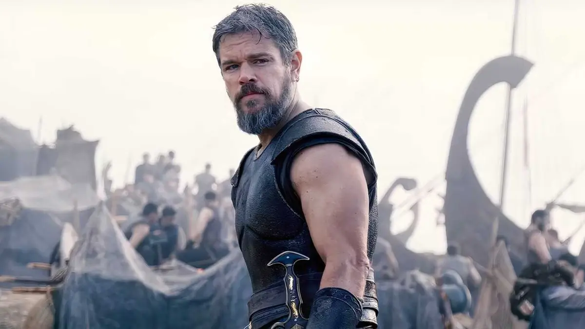 Matt Damon wears greek armor in The Odyssey.