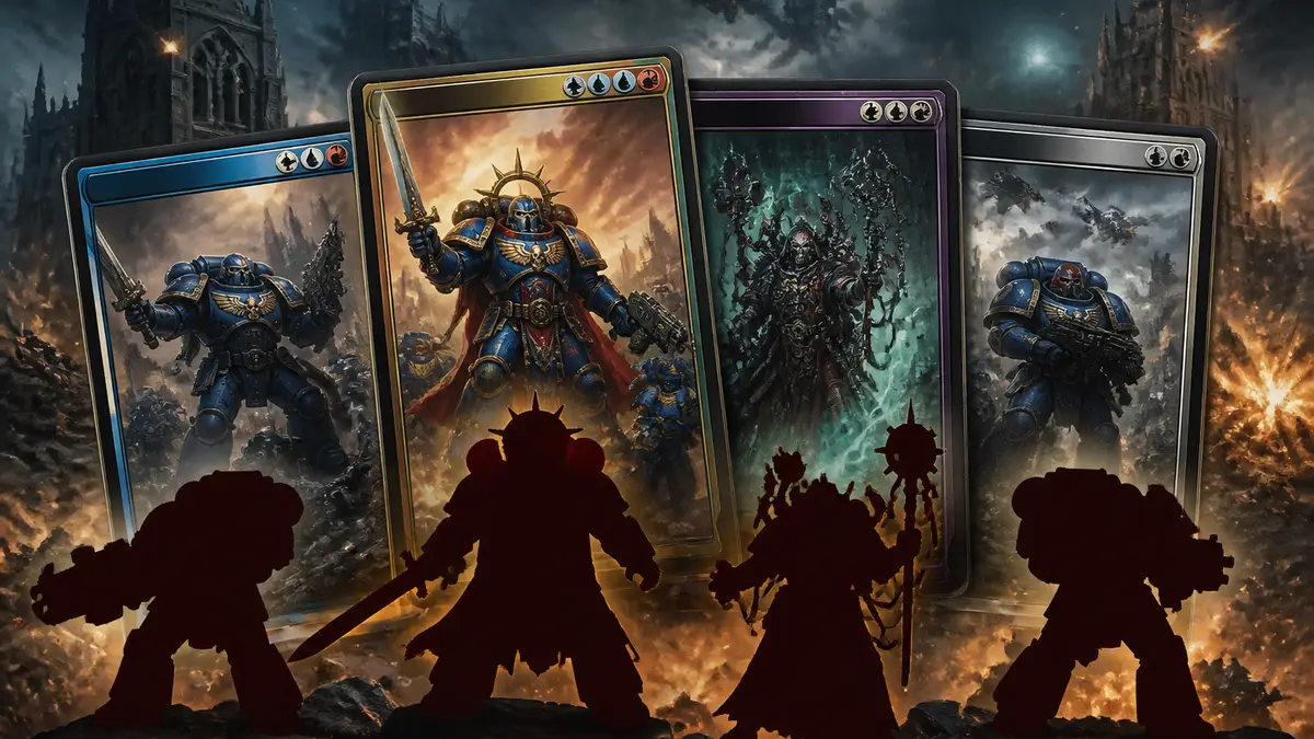 Карты из набора Magic the Gathering по вселенной Warhammer 40K с изображением космодесантников