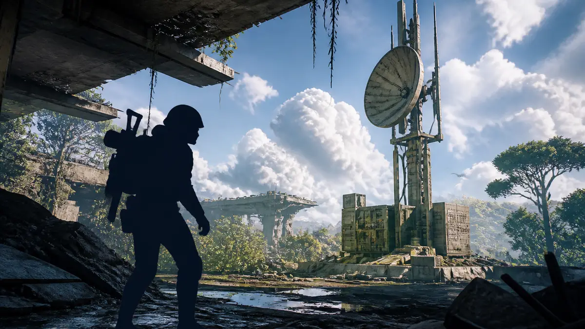 Персонаж ARC Raiders исследует руины в поисках р адиоантенны