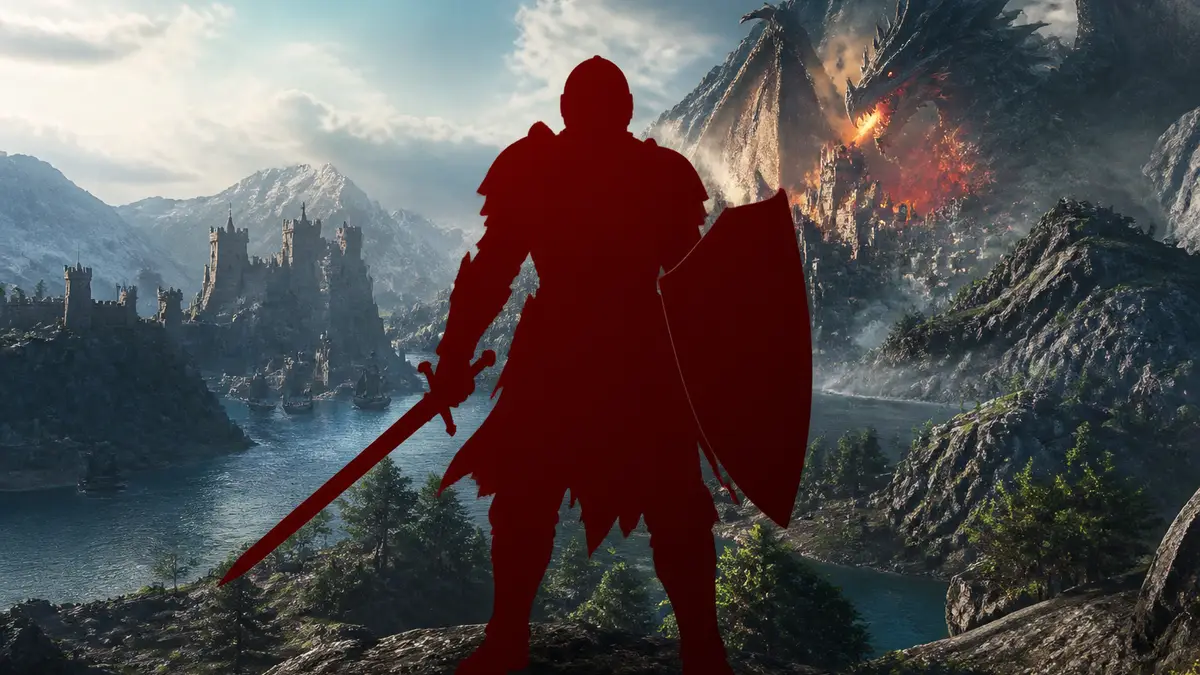 Рыцарь со щитом и мечом в доспехах из Dragon's Dogma 2
