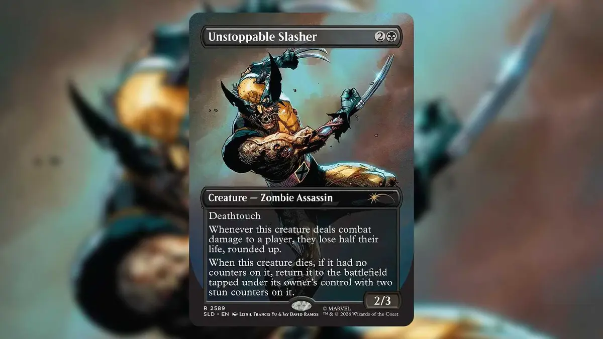 An image of the Unstoppable Slasher MTG card.