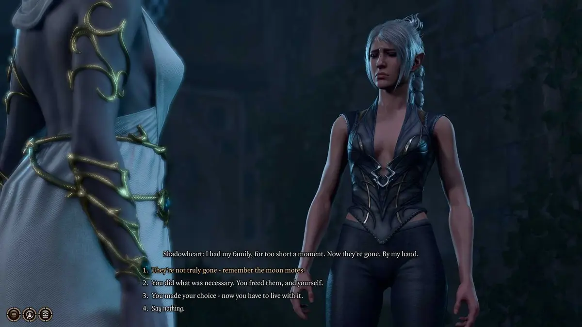 Player Gives Support To Shadowheart Near Selune Statue As She Grieves Parents Loss