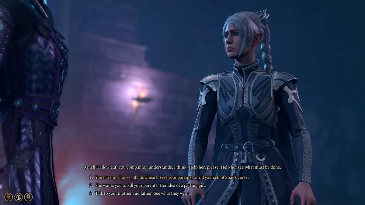Player Tells Shadowheart She Should Decide Her Parents' Fate in Baldur's Gate 3.