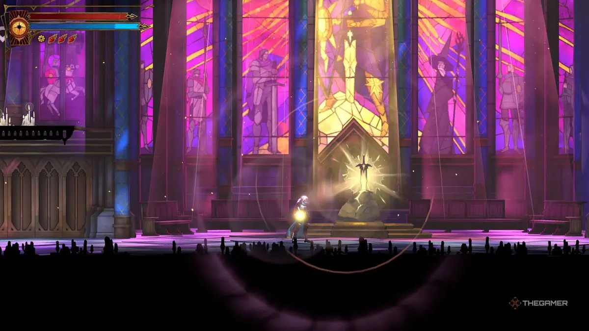 Rose standing next to Excalibur in Castlevania: Belmont's Curse.