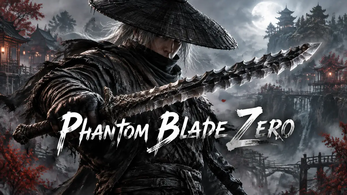 Воин Phantom Blade Zero держит зазубренный меч Jagged Steel на фоне туманной уся-деревни