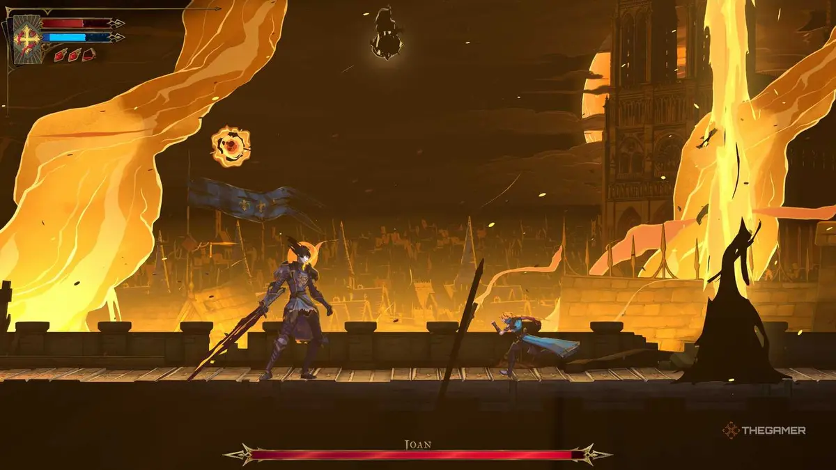 A player defeating Joan and completing The Warrior tarot card in Castlevania: Belmont's Curse.