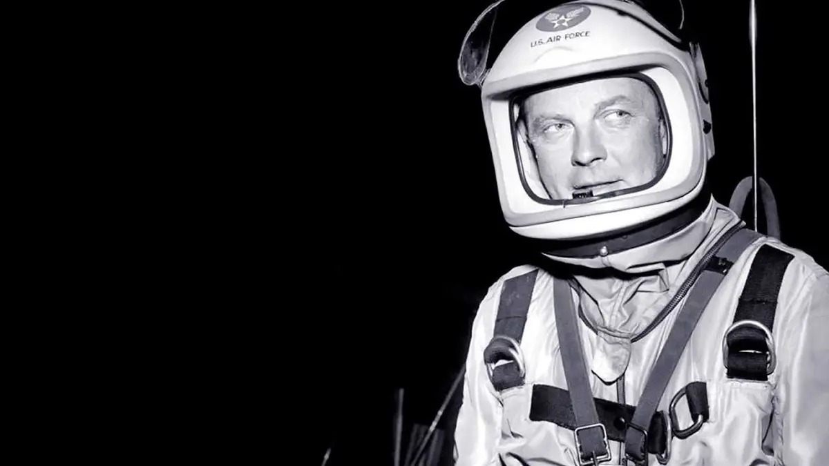a man wearing a spacesuit in men into space
