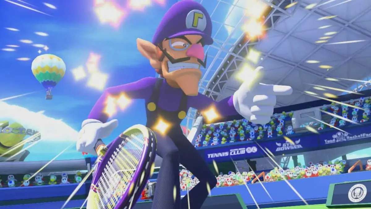 Waluigi in Mario Tennis: Ultra Smash for the Wii U.