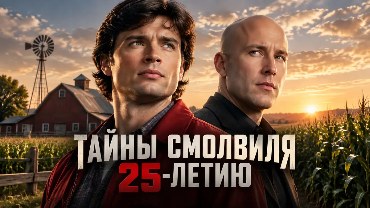 Кларк Кент и Лекс Лютор из сериала «Тайны Смолвиля» на фоне фермы и кукурузного поля Канзаса