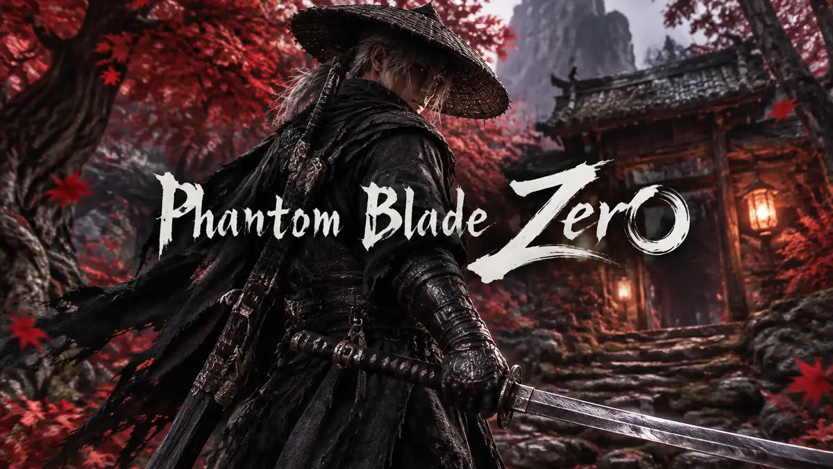 Воин Soul с клинком у старого горного домика в багровом лесу, ключ-арт Phantom Blade Zero