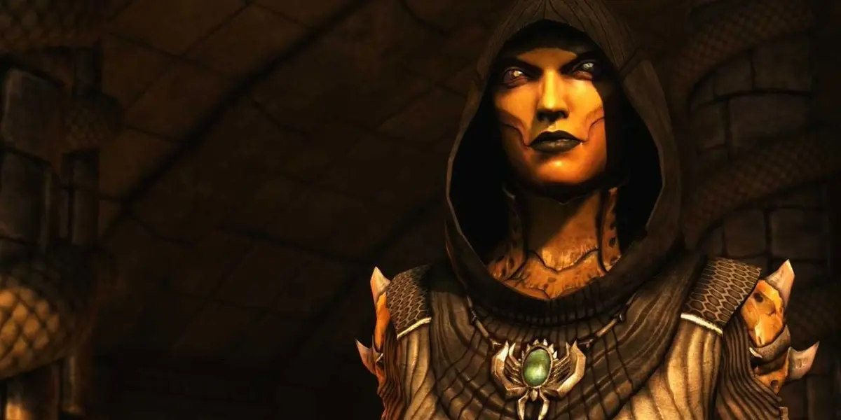 A close-up of D'vorah in Mortal Kombat X's story mode