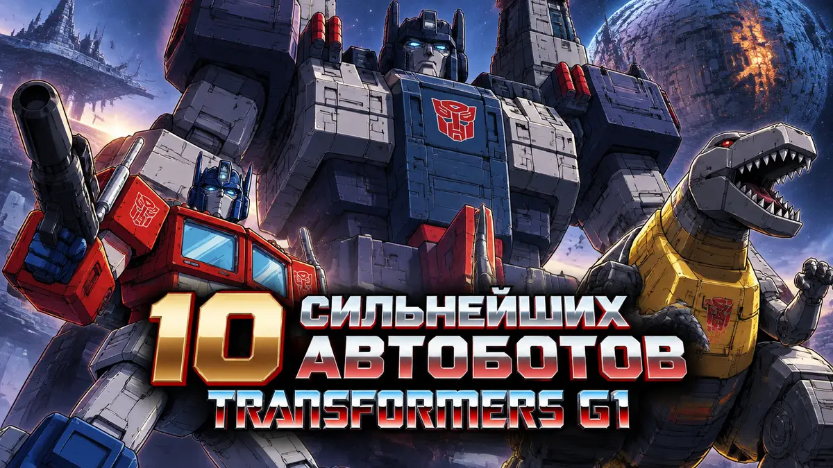 Гигантский автобот Fortress Maximus в центре, рядом Optimus Prime и Grimlock, стиль Transformers G1