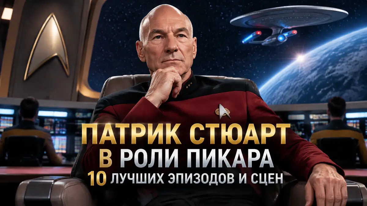 Капитан Жан-Люк Пикар в исполнении Патрика Стюарта на мостике «Энтерпрайза», постер «Звёздный путь»