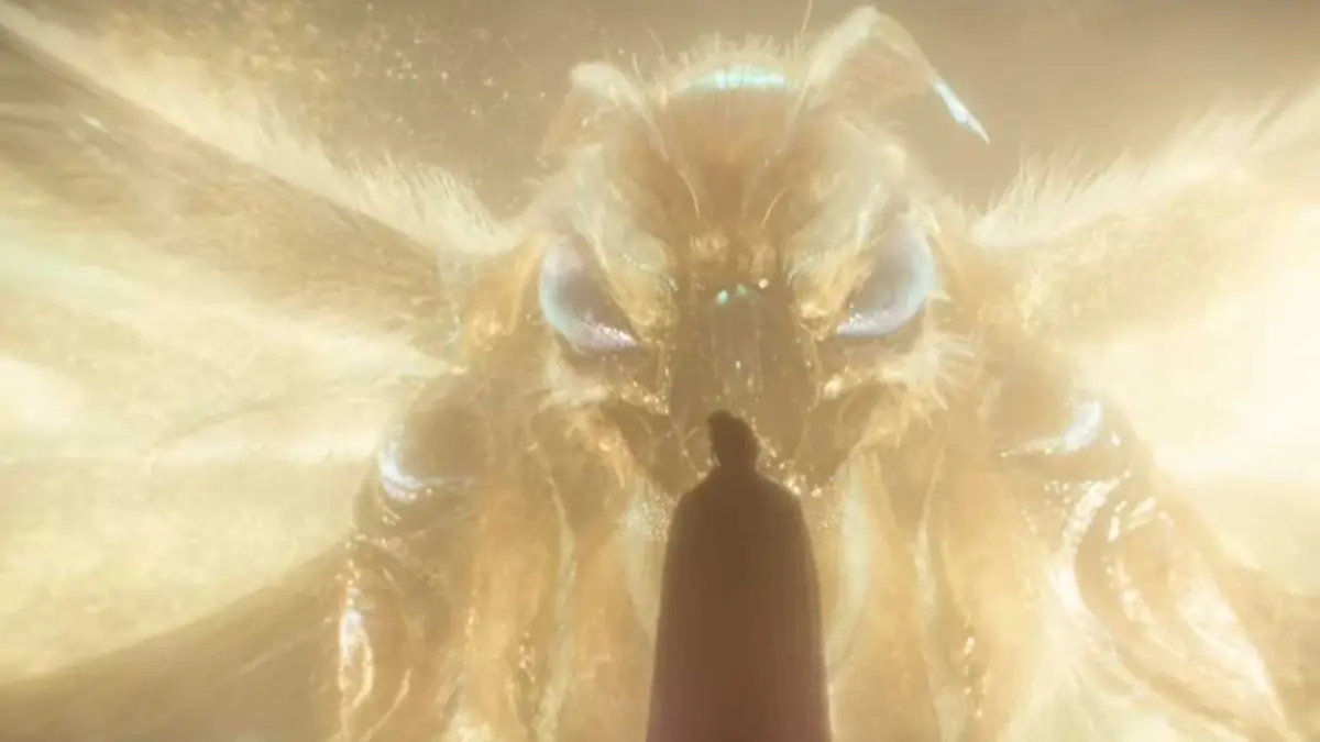 Mothra looking god-like in a beautiful shot from the Monsterverse