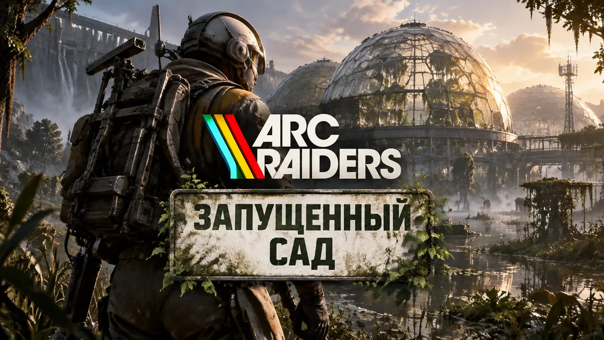 Рейдер у гидропонных куполов на болоте, постер квеста «Запущенный сад» в ARC Raiders