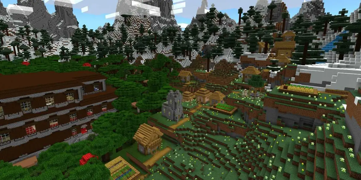 Minecraft Bedrock Edition Village Near Woodland Mansion In Snowy Taiga Biome.