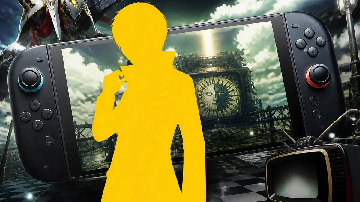 Главный герой Persona 4 Revival на фоне стилизованного интерфейса игры для консолей