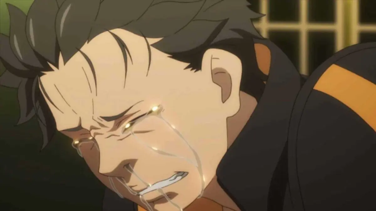 Subaru Natsuki crying in Re:Zero -Starting Life in Another World-.