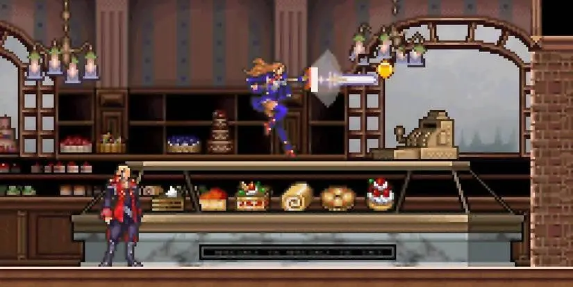 Castelvania Portrait of Ruin Gameplay as Jonathan and Charlotte are in a sweets shop