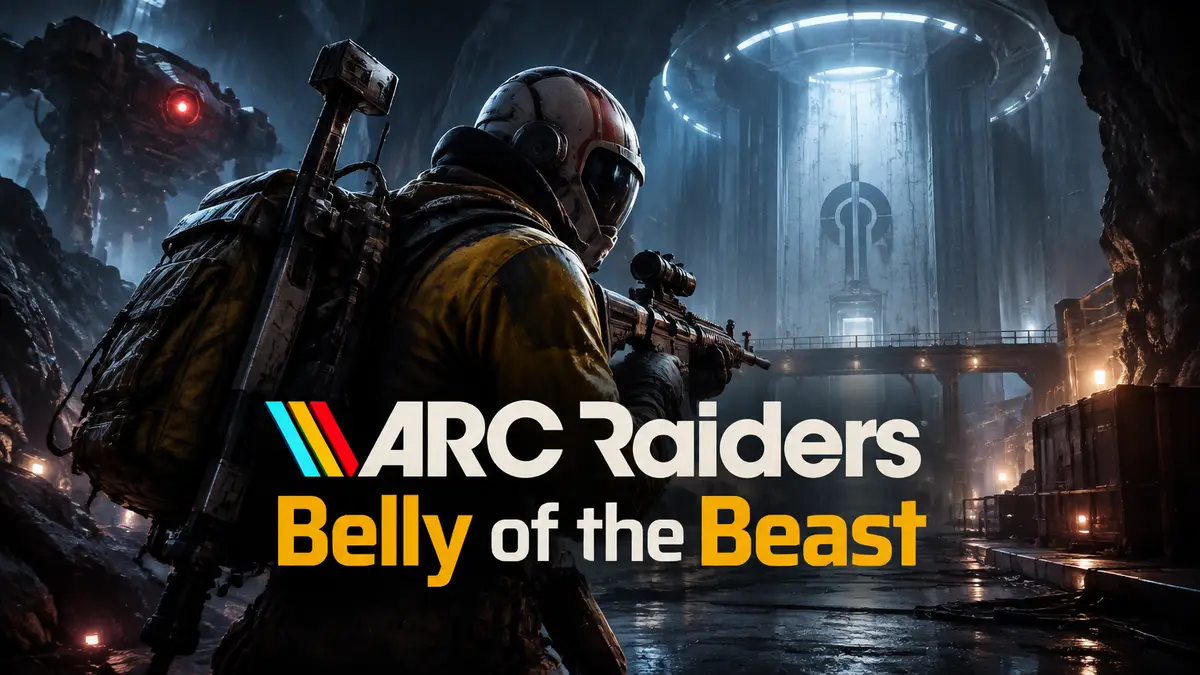 Боец ARC Raiders исследует футуристическое подземелье Emperor с оружием в руках