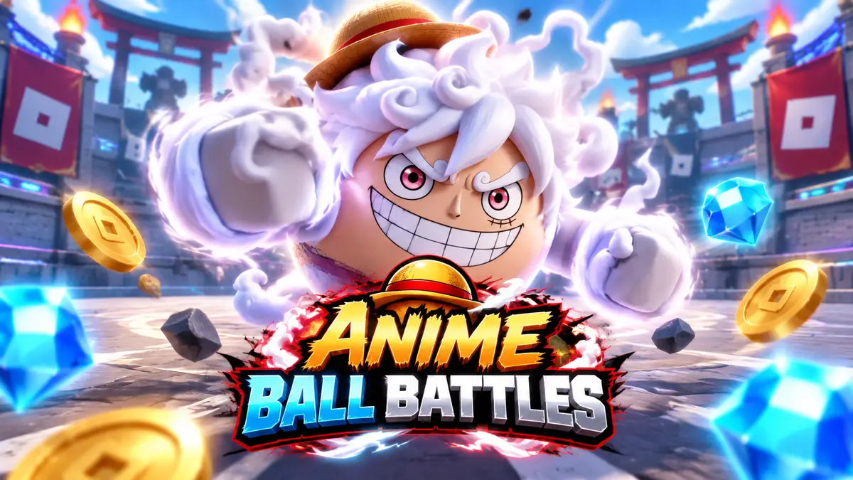 Аниме-шар в образе Луффи из One Piece в форме Gears 5 на арене Anime Ball Battles в стиле Roblox