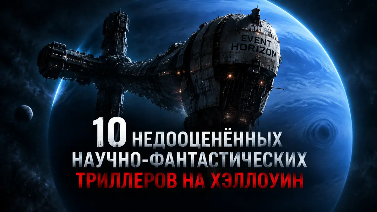 Космический корабль Event Horizon у Нептуна в мрачном свете, постер научно-фантастического триллера