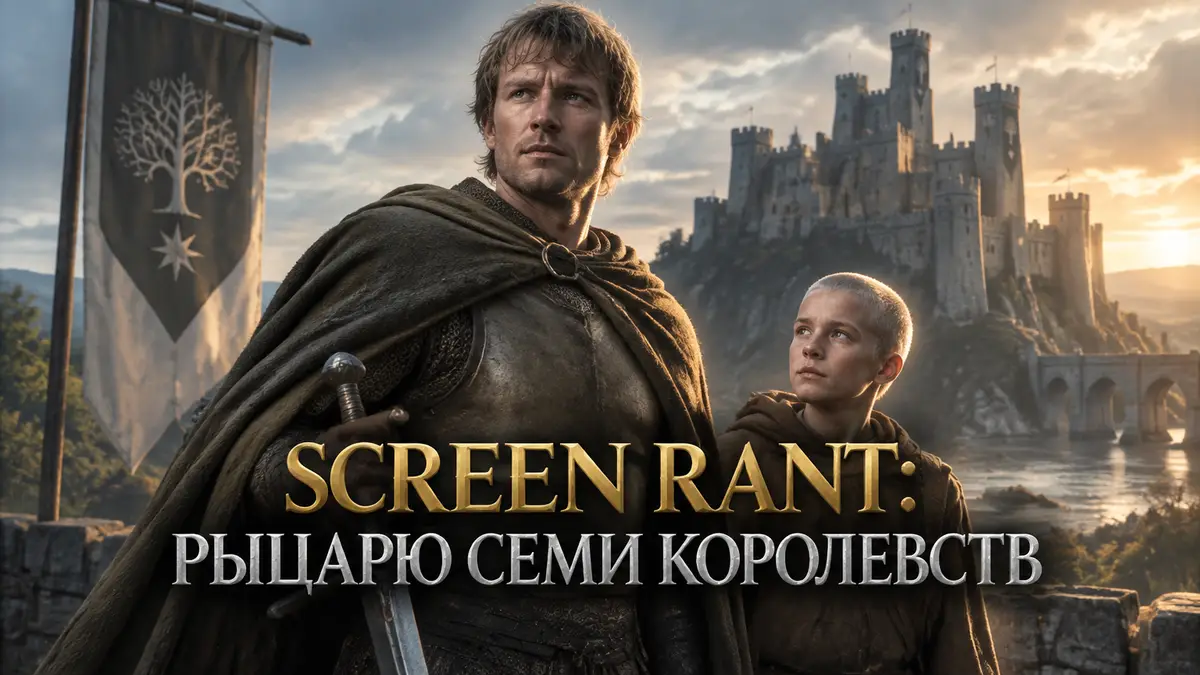 Рыцарь Семи Королевств: высокий рыцарь Дунк и мальчик Эгг на фоне средневекового замка, фэнтези-постер