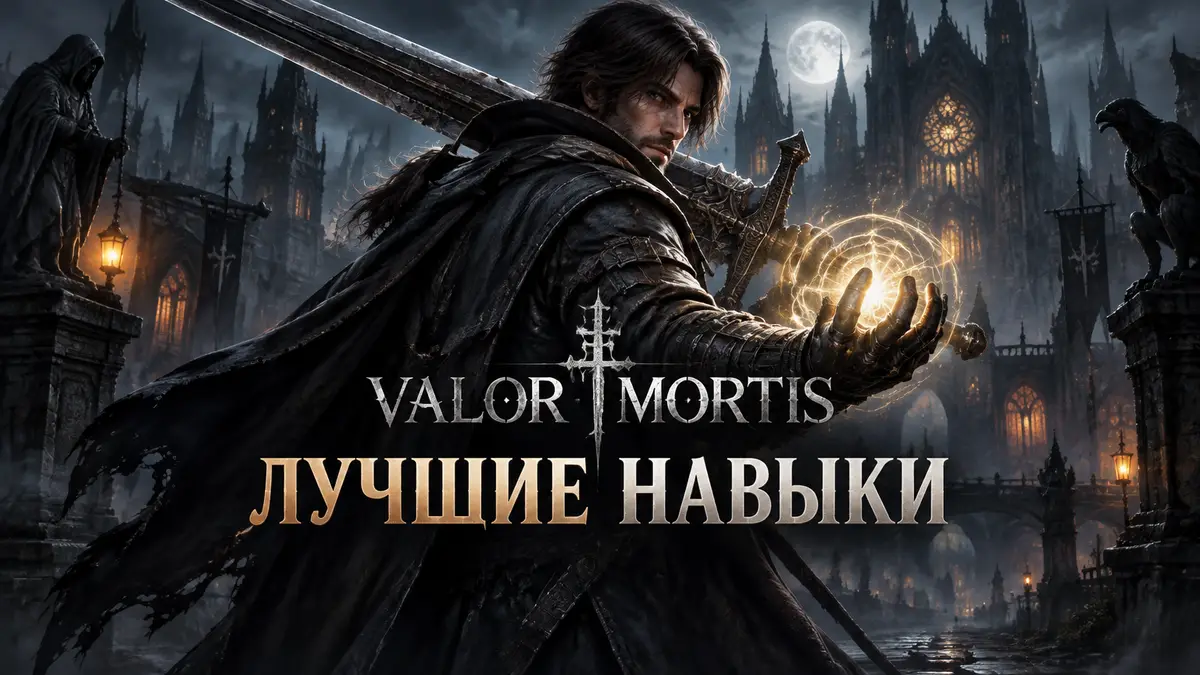 Охотник Уильям в мрачном готическом городе Valor Mortis с клеймором и светящейся трансмутацией в руке