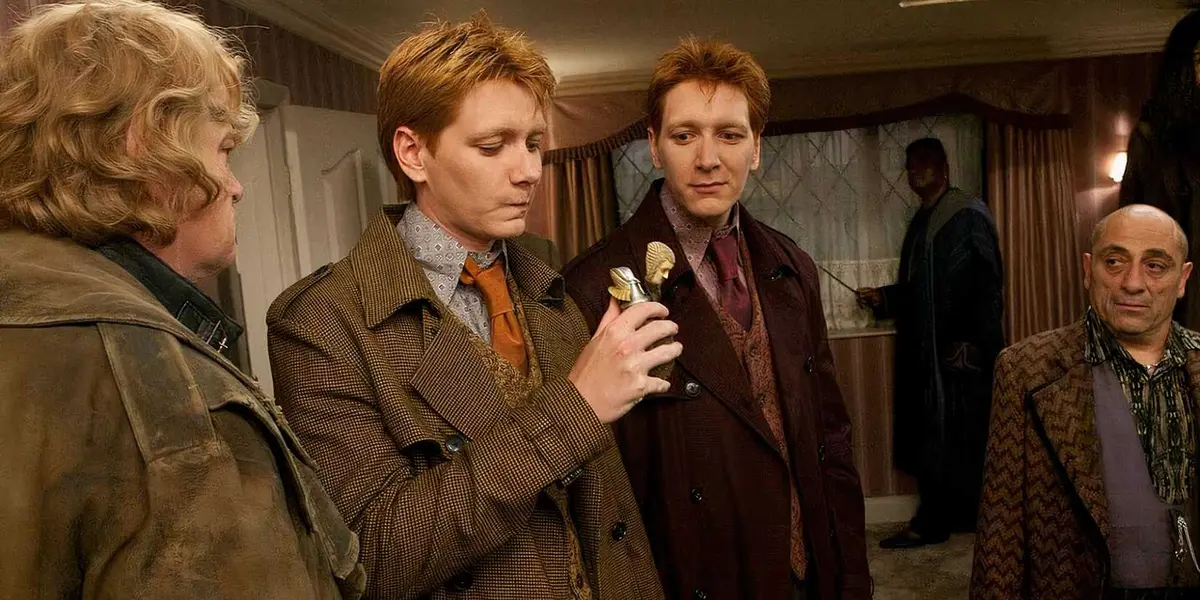 Fred and George drinking Alastor Moody's Polyjuice potion in Harry's home at Privet Drive in Harry Potter