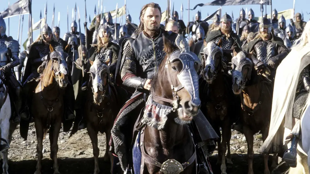 Aragorn riding Brego to the Black Gate in The Lord of the Rings: The Return of the King