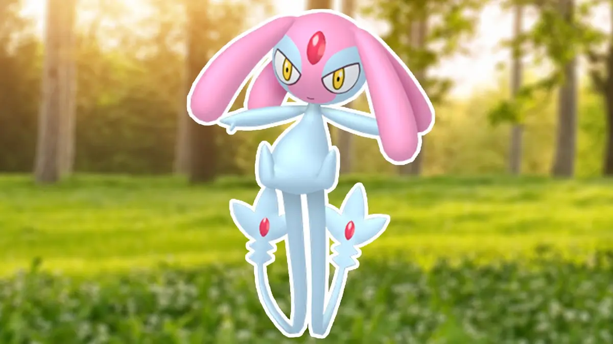 Mesprit on a Pokémon Go background.