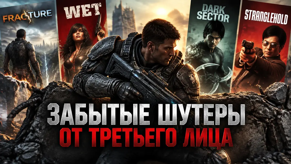 Герой в тяжёлой броне с винтовкой у разрушенного укрытия, постер забытых шутеров от третьего лица