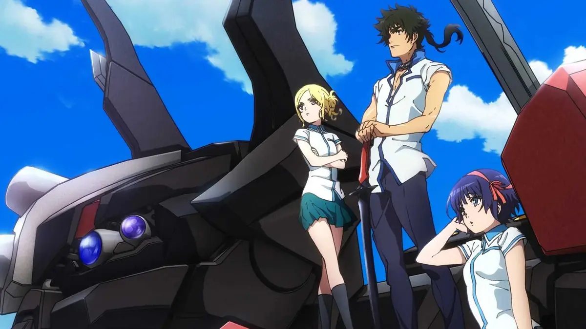 This is the official media for Kuromukuro, a 2016 mecha anime TV series featuring the three main cast: Kennosuke Tokisada Ouma, Yukina Shirahane and Sophie Noel.