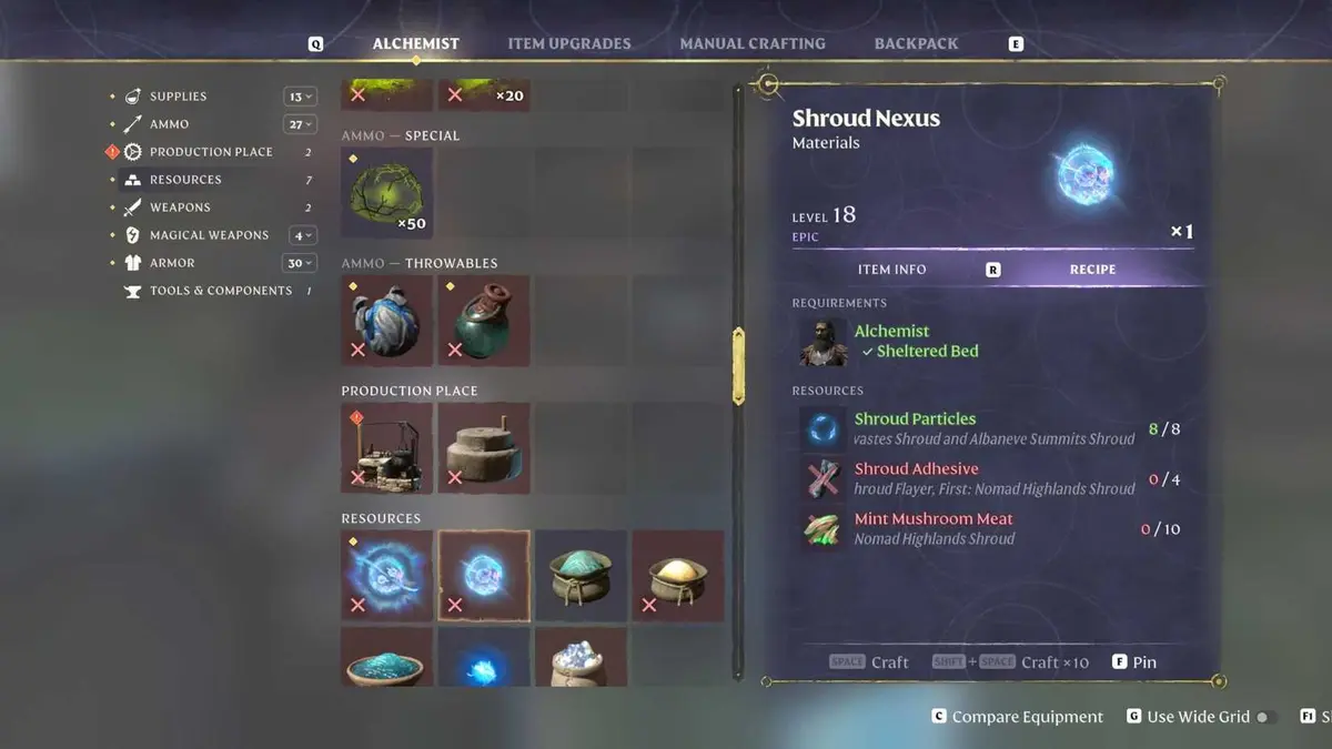 Shroud Nexus Recipe in Enshrouded