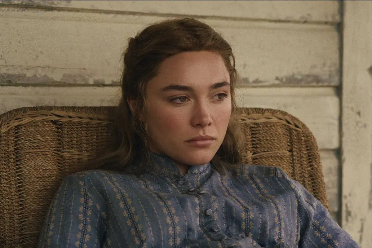 Florence Pugh as Cathy looking into the distance in East of Eden