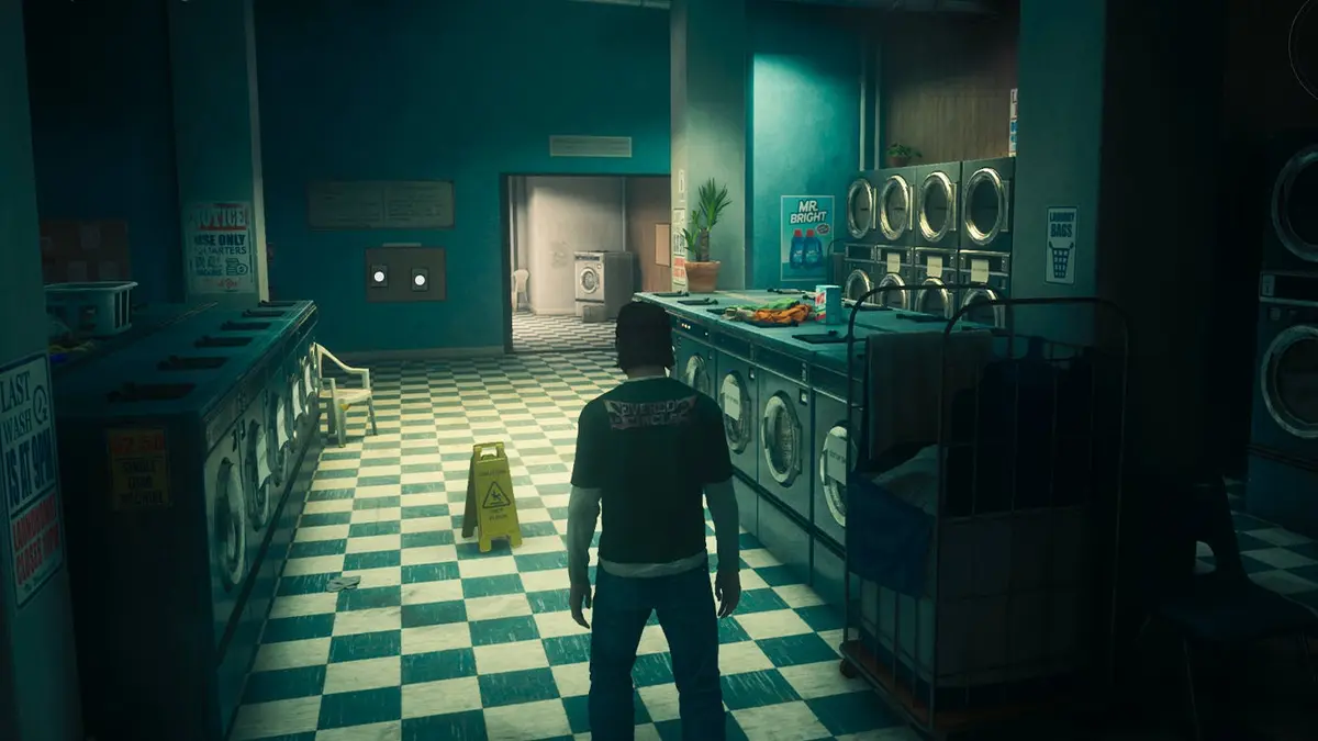 Inside the laundromat in Central in Control Resonant.