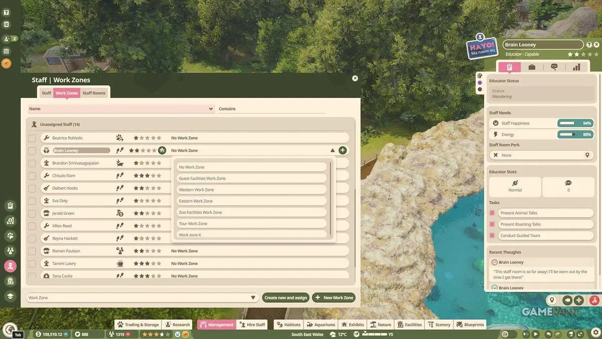 Planet Zoo 2 - Assign Staff Work Zone