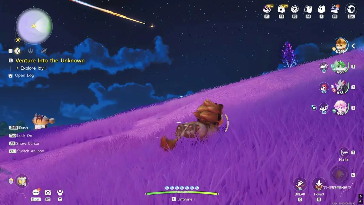 An Aniimo is running up a hill and following a shooting star.
