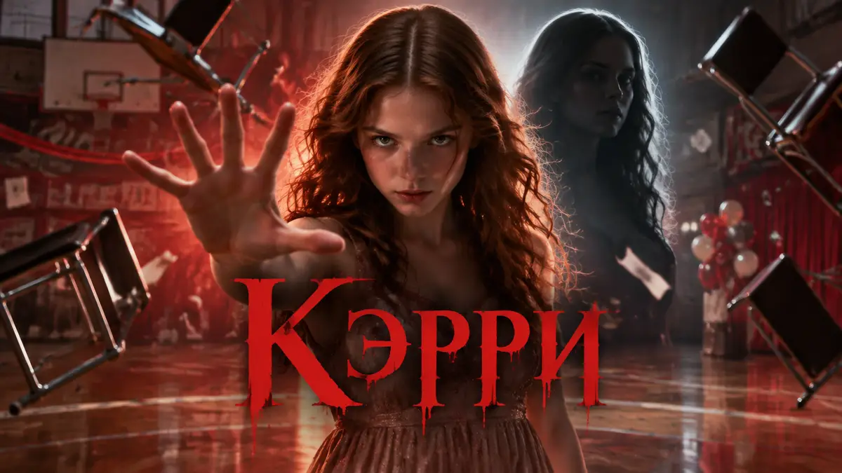 Постер сериала «Кэрри» Майка Флэнагана: девушка с телекинезом в школьном зале, рядом силуэт Эмалин