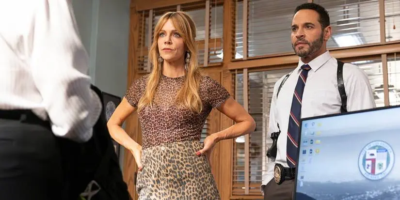 Kaitlin Olson as Morgan and Daniel Sunjata as Karadec  at the police station in High Potential 'The One That Got Away'