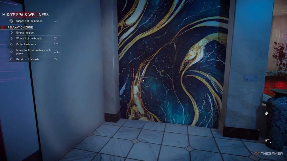 Kovalsky finds a secret door with a numpad on it in Crime Scene Cleaner