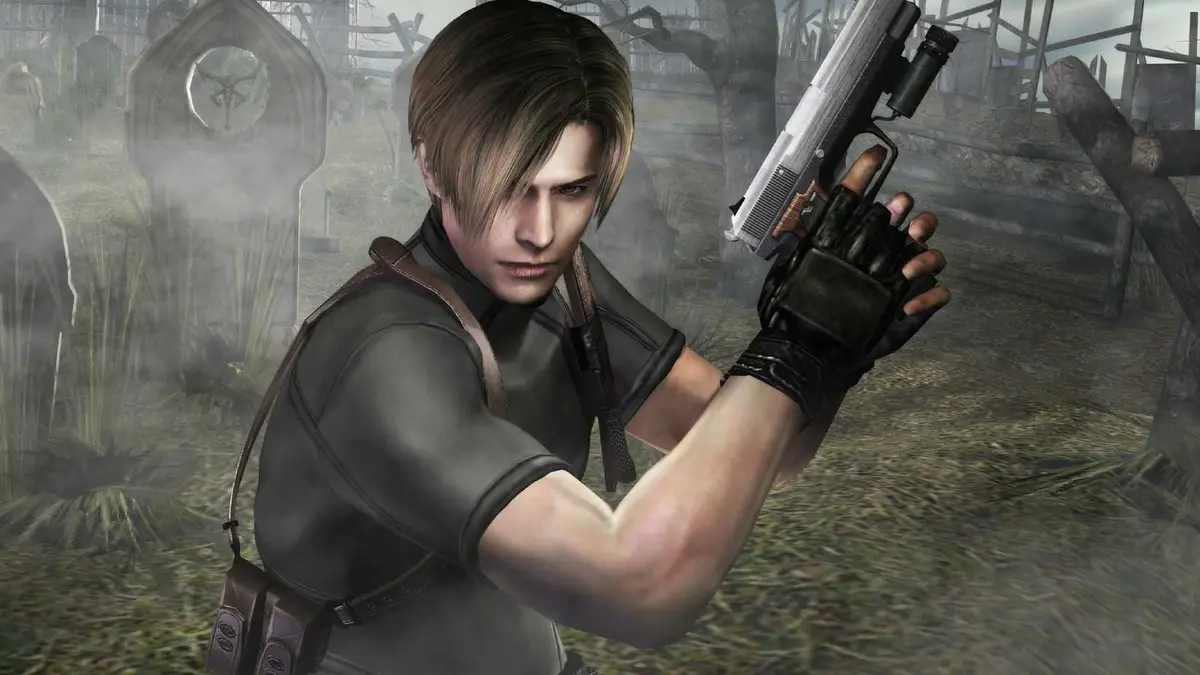 Leon Holding a Gun in Resident Evil 4